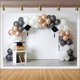 Lofaris Abschlussfeierhintergrund mit Luftballons in Roségold Grau Weiß, stilvolle Fotowand für Dekoration und Fotoshooting