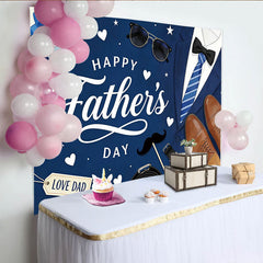 Lofaris Happy Father's Day blauer Vatertagshintergrund mit Anzug und Accessoires, festliche Kulisse für Papa und Fotoshooting