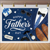 Lofaris Happy Father's Day blauer Vatertagshintergrund mit Anzug und Accessoires, festliche Kulisse für Papa und Fotoshooting