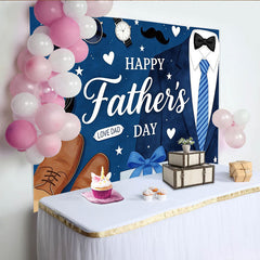 Lofaris Blauer Vatertagshintergrund mit Anzug Krawatte und Geschenken, elegante Fotowand für Papa Feierlichkeiten und Fotoshooting