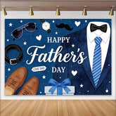 Lofaris Blauer Vatertagshintergrund mit Anzug Krawatte und Geschenken, elegante Fotowand für Papa Feierlichkeiten und Fotoshooting