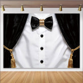 Lofaris Eleganter Smoking-Fotohintergrund mit schwarzem Samtvorhang und goldener Paillettenfliege, klassische Kulisse für Herrenpartys