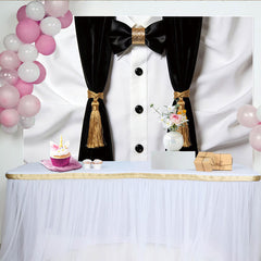 Lofaris Eleganter Schwarz-Weiß Smokinghintergrund mit goldener Fliege, luxuriöse Kulisse für festliche Anlässe und Fotostudio