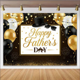 Lofaris Glücklicher Vatertagshintergrund in Schwarz Gold mit Ballons und Zylinder, elegante Fotokulisse für Papa und festliche Partydekoration