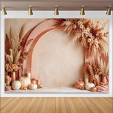 Lofaris Herbstlicher Bogen Fotohintergrund mit Pampasgras und Kürbissen, elegante Boho-Kulisse für Herbstfotoshootings