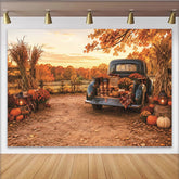 Lofaris Herbstlandschaft Fotohintergrund Oldtimer-Pickup Kürbisse, rustikale Erntezeit Kulisse für Fotoshooting und Dekoration