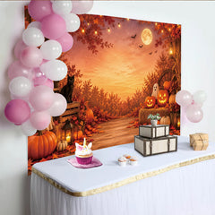 Lofaris Gruseliger Halloween Hintergrund mit Kürbissen Geistern und Vollmond, herbstliche Kulisse für Partydekoration und Fotoshooting