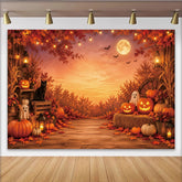 Lofaris Gruseliger Halloween Hintergrund mit Kürbissen Geistern und Vollmond, herbstliche Kulisse für Partydekoration und Fotoshooting