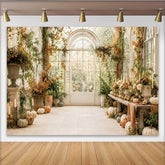Lofaris Eleganter Herbst Wintergarten Fotohintergrund mit Kürbissen, natürliche Kulisse für Fotoshootings und Herbstdekoration