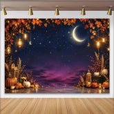 Lofaris Mystischer Herbstnachthintergrund mit Mond Sternen und Laternen, gemütliche Kulisse für Herbstfeste und Fotoshootings
