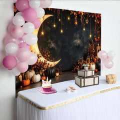 Lofaris Magischer Herbstnachthintergrund mit leuchtendem Mond Sternen und Kürbissen, gemütliche Kulisse für Fotostudio-Dekoration
