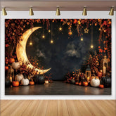 Lofaris Magischer Herbstnachthintergrund mit leuchtendem Mond Sternen und Kürbissen, gemütliche Kulisse für Fotostudio-Dekoration