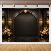 Lofaris Schwarz-Gold Art-Déco Fotohintergrund mit eleganten Bögen, luxuriöse Kulisse für professionelle Fotoshootings und Events