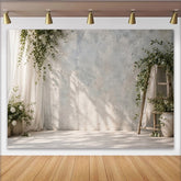 Lofaris Natürlicher Fotohintergrund mit grünen Pflanzen und weißen Blumen, eleganter Studiohintergrund für Porträts