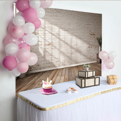 Lofaris Rustikaler Ziegelwand Holzboden Fotohintergrund mit natürlichem Licht, helle Studio-Kulisse für professionelle Porträtfotografie