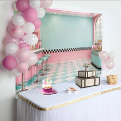 Lofaris Pastellrosa Mintgrün Retro Diner Hintergrund 50er Jahre Stil, Vintage Fotokulisse für Fotoshootings und Partydekoration