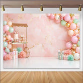 Lofaris Rosa Aquarell Geburtstagsparty Hintergrund mit goldenen Akzenten, elegante Kulisse für Mädchen Fotoshooting und Partydekoration
