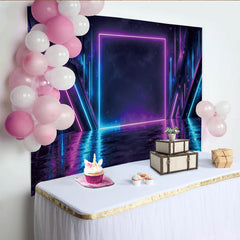 Lofaris Abstrakter Neonfotohintergrund in Blau Lila mit geometrischen Formen, futuristische Kulisse für professionelle Fotografie und Party