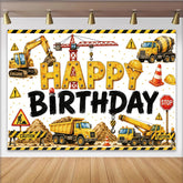 Lofaris Baustellen-Geburtstagshintergrund für Jungen mit Baufahrzeugen Happy Birthday, lustige Partydekoration für Fotoshootings