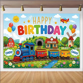 Lofaris Bunter Happy Birthday Eisenbahn-Geburtstagshintergrund für Kinder, fröhliche Partydekoration und Fotowand für Jungen