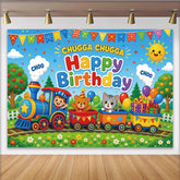 Lofaris Bunter Eisenbahn-Geburtstagshintergrund für Kinder mit Happy Birthday, fröhliche Partydekoration für Fotoshooting und Kinderzimmer