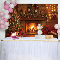 Lofaris Gemütlicher Weihnachts-Hintergrund mit Kamin und Tannenbaum, festliche Kulisse für Winter- und Familienfotoshootings
