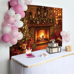 Lofaris Gemütlicher Weihnachts-Hintergrund mit Kamin und Tannenbaum, festliche Kulisse für Winter- und Familienfotoshootings