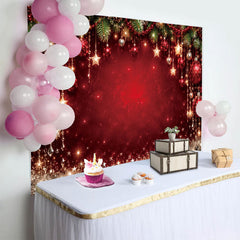 Lofaris Funkelnder roter Weihnachtshintergrund mit Sternen und Kugeln, elegante Fotowand für festliche Fotoshootings und Partydekoration