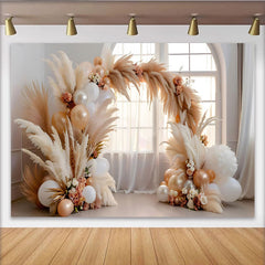 Lofaris Boho Fenster Bogen Hintergrund Pampasgras Ballons