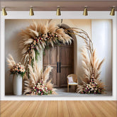Lofaris Vintage Tür Boho Hintergrund Pampasgras Blumen