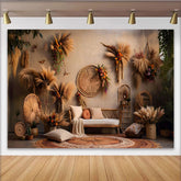 Lofaris Boho Wohnzimmer Hintergrund Rattan Sofa Wanddeko