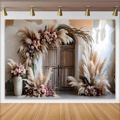 Lofaris Boho Hochzeit Hintergrund Tür Pampasgras & Blumen Deko
