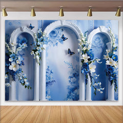 Lofaris Blaue Rosen Fine Art Hintergrund Weißer Ornament Bogen