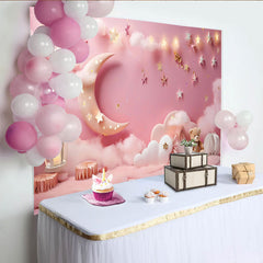 Lofaris Funkelnder Stern Hintergrund Rosa Mond & Teddybär