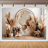 Lofaris Boho Wohnzimmer Hintergrund Spiegel Pampasgras Interieur