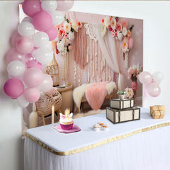 Lofaris Romantischer Boho Makramee Hintergrund Rosa Blumen Kerzen