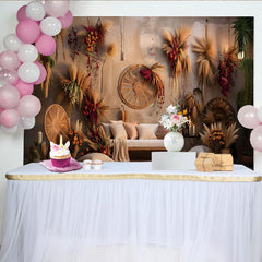 Lofaris Boho Heim Interieur Hintergrund Pampasgras Wandkunst Sofa