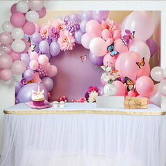 Lofaris Lila Rosa Ballon Hintergrund Blumen Schmetterling Party