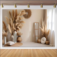 Lofaris Boho Wohnzimmer Hintergrund Korbdeko Pampasgras