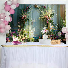 Lofaris Frühlingsgarten Villa Hintergrund Blaue Tür Blumen