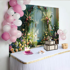 Lofaris Frühlingsgarten Villa Hintergrund Blaue Tür Blumen