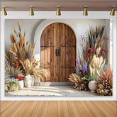 Lofaris Wüsten Boho Tür Hintergrund Holztor Pampasgras