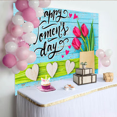 Lofaris Weltfrauentag Tulpen Hintergrund Blaues Holz Herzen