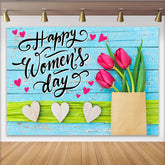 Lofaris Weltfrauentag Tulpen Hintergrund Blaues Holz Herzen