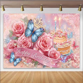 Lofaris Fotohintergrund Rosa Rosen Geburtstag Blauer Schmetterling Blumen Prinzessin Deko