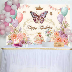 Lofaris Fotohintergrund Vintage Blumen Geburtstag Pastell Ballon Schmetterling Skizze Deko