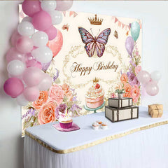 Lofaris Fotohintergrund Vintage Blumen Geburtstag Pastell Ballon Schmetterling Skizze Deko