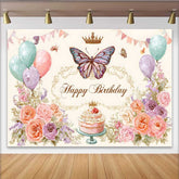 Lofaris Fotohintergrund Vintage Blumen Geburtstag Pastell Ballon Schmetterling Skizze Deko
