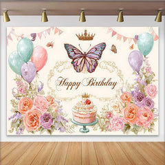 Lofaris Fotohintergrund Vintage Blumen Geburtstag Pastell Ballon Schmetterling Skizze Deko