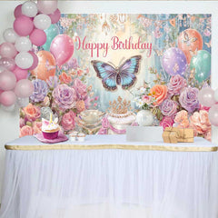 Lofaris Fotohintergrund Traumhafter Schmetterling Geburtstag Pastell Blumen Ballon Deko